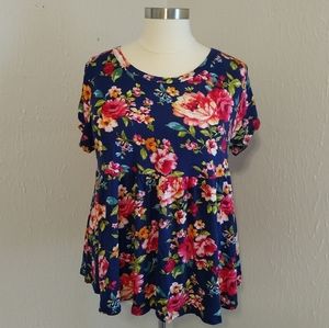 e. Luna Navy Floral Baby Doll Top